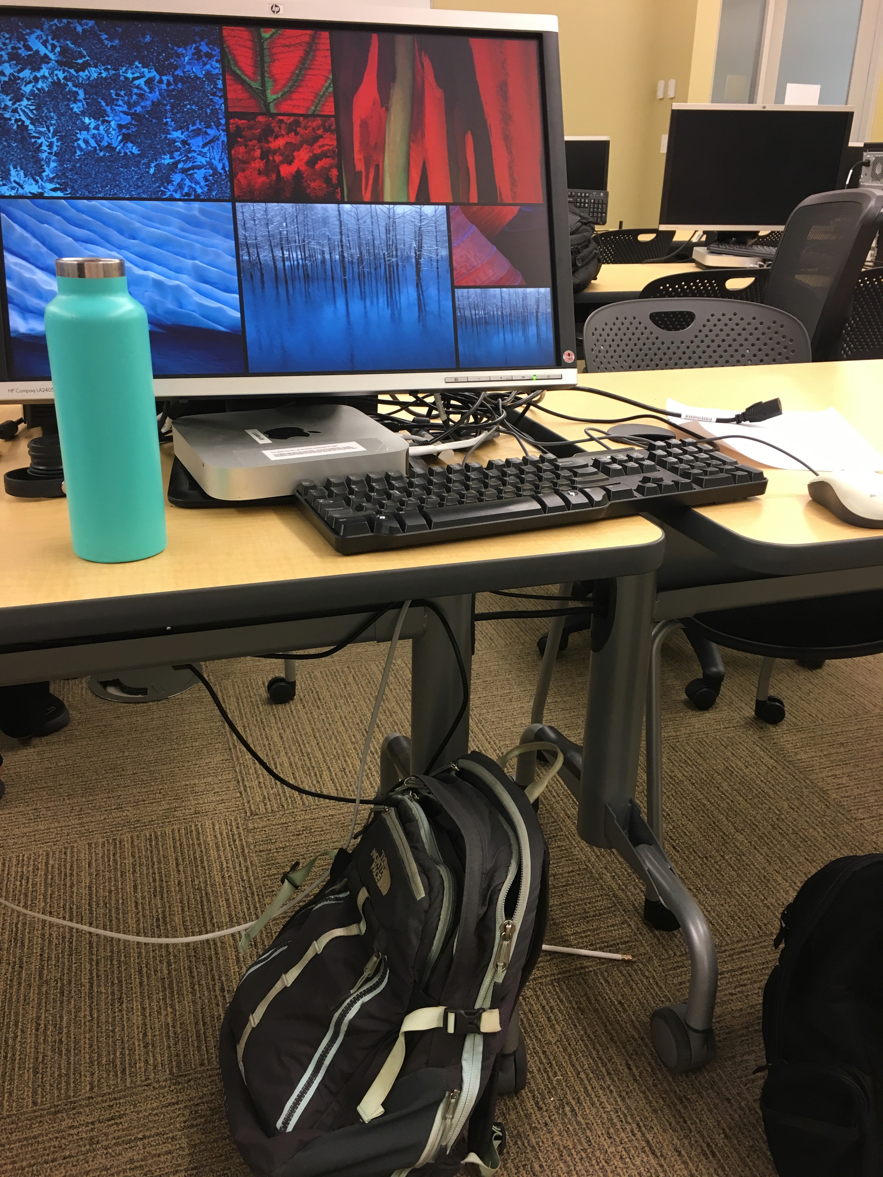 backpack desk waterbottle